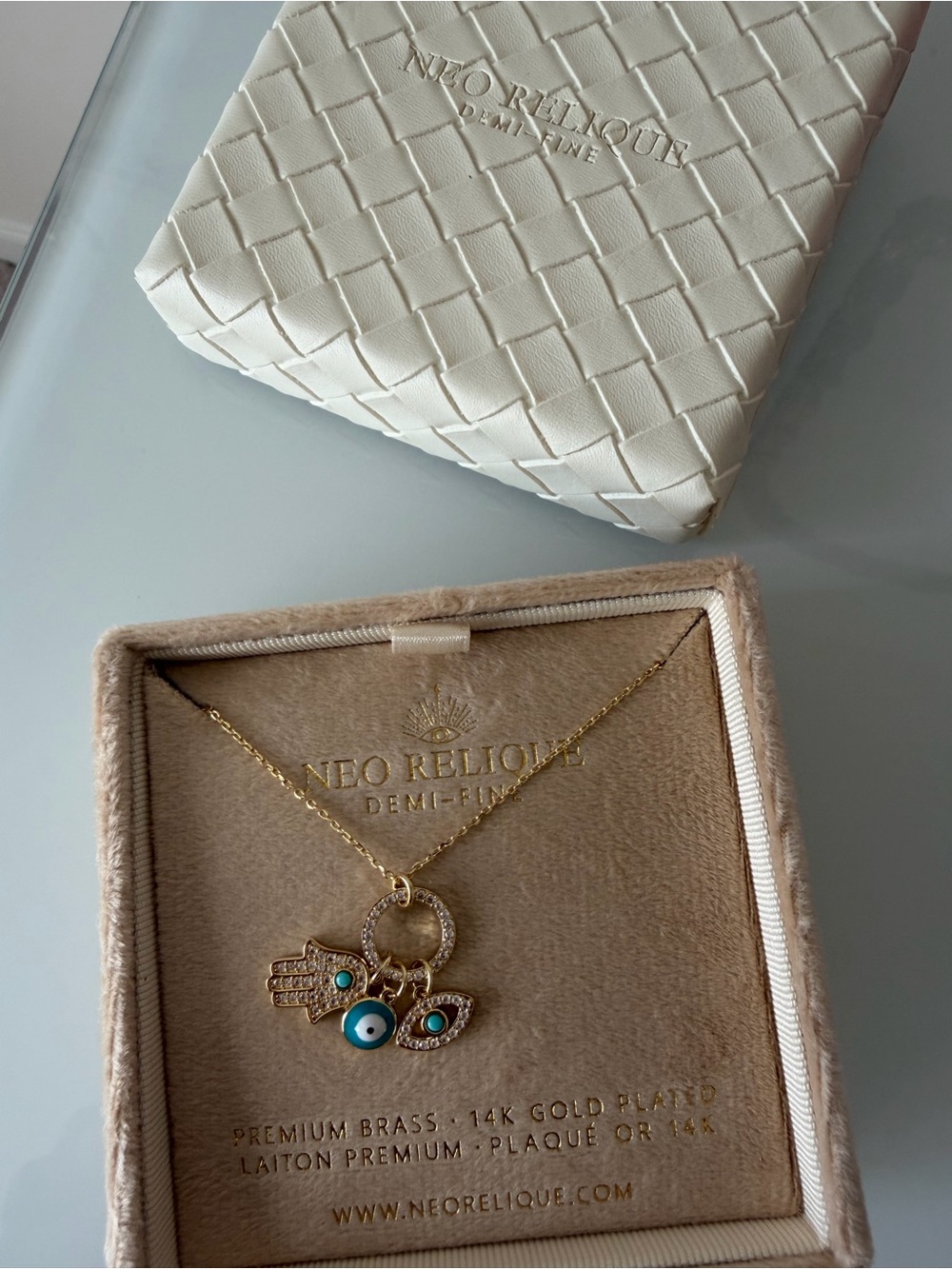 Neo Relique Hamsa hand and Evil Eye gold plated Charm Necklace